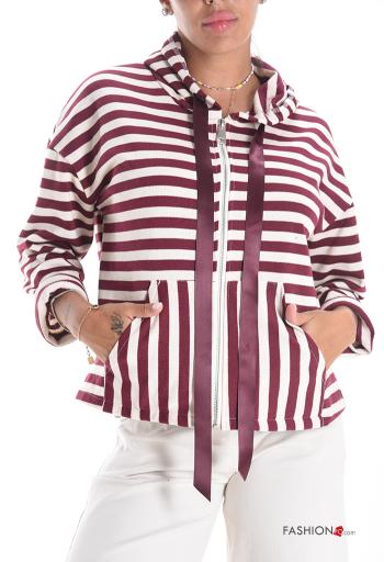 Felpa in Cotone Fantasia righe con zip con tasche con cappuccio