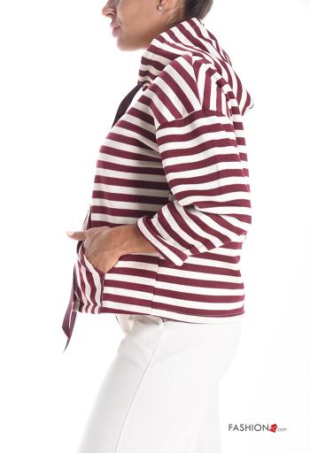 Felpa in Cotone Fantasia righe con zip con tasche con cappuccio - ph 3