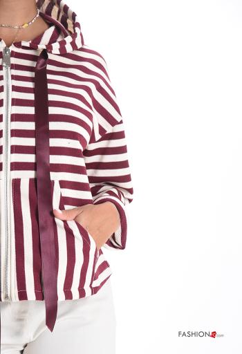 Felpa in Cotone Fantasia righe con zip con tasche con cappuccio - ph 4