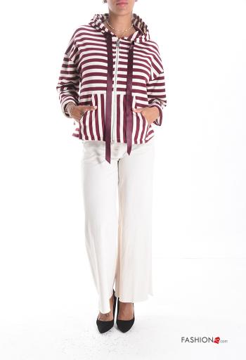 Felpa in Cotone Fantasia righe con zip con tasche con cappuccio - ph 5