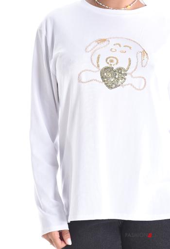 Maglietta a manica lunga in Cotone girocollo Fantasia animali con paillettes - ph 4