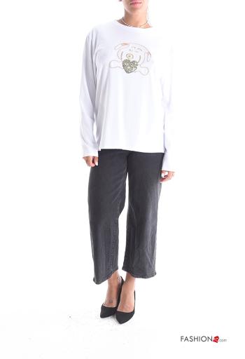 Maglietta a manica lunga in Cotone girocollo Fantasia animali con paillettes - ph 5