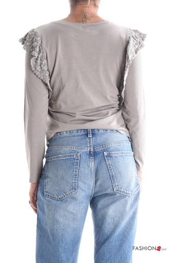 Camiseta de manga larga de Algodón manga larga cuello redondo Patrón bordado - ph 2