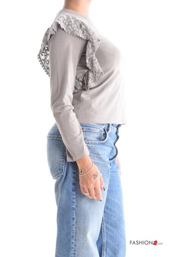 Camiseta de manga larga de Algodón manga larga cuello redondo Patrón bordado - ph 3
