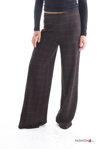 Pantalone lungo vita alta wide leg Fantasia quadrettata vichy con elastico