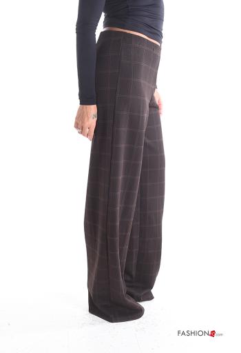 Pantalone lungo vita alta wide leg Fantasia quadrettata vichy con elastico - ph 3