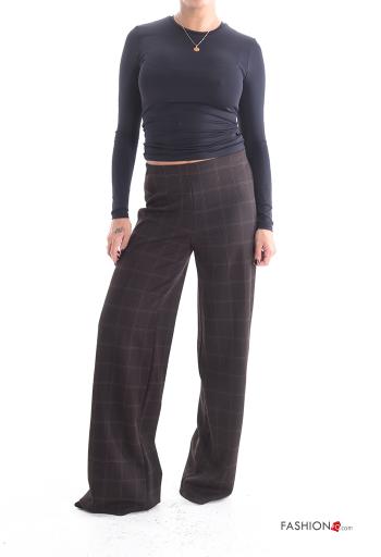 Pantalone lungo vita alta wide leg Fantasia quadrettata vichy con elastico - ph 5