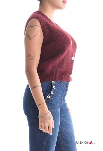 Cardigan in Mohair senza maniche scollo a V con bottoni con strass - ph 3
