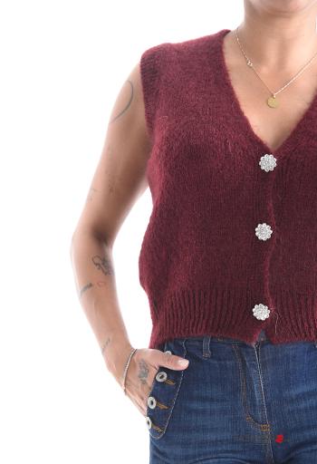 Cardigan in Mohair senza maniche scollo a V con bottoni con strass - ph 4