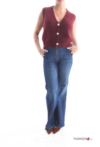 Cardigan in Mohair senza maniche scollo a V con bottoni con strass - ph 5