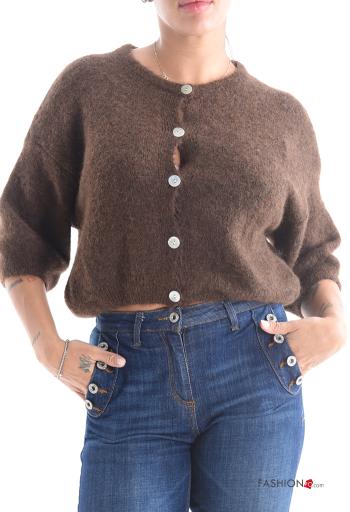 Cardigan girocollo con bottoni maniche a tre quarti