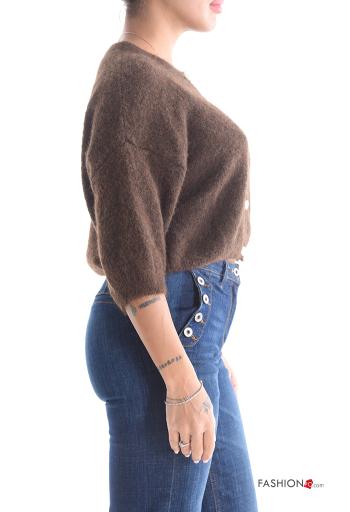 Cardigan girocollo con bottoni maniche a tre quarti - ph 3