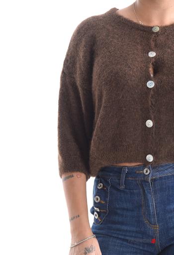 Cardigan girocollo con bottoni maniche a tre quarti - ph 4