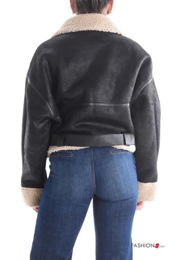 with buckle long sleeve faux leather Biker Jacket with pockets with zip - ph 2