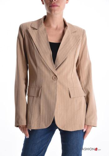 Streifenmuster lange ärmel Jacke mit Knöpfen - ph 1