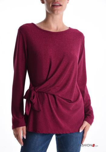 Lurex u-boot ausschnitt lange ärmel Bluse mit knoten - ph 1