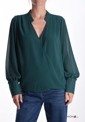 Blusa maniche lunghe chiffon scollo a V con elastico - ph 1