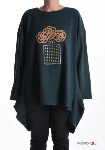 Camisola oversize manga extra-longa gola redonda Padrão bordado