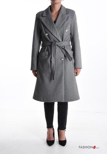 Manteau croisé manches longues avec poches avec doublure avec ceinture - ph 1