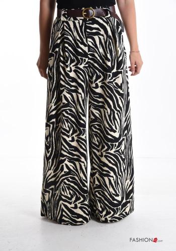 Pantalones wide leg largo Estampado animal con cinturón con elástico - ph 1