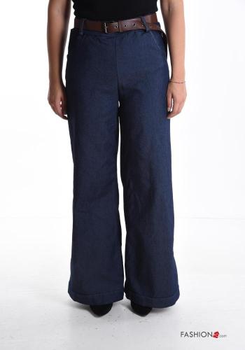 Jeans en Coton wide leg avec poches avec élastique avec ceinture - ph 1