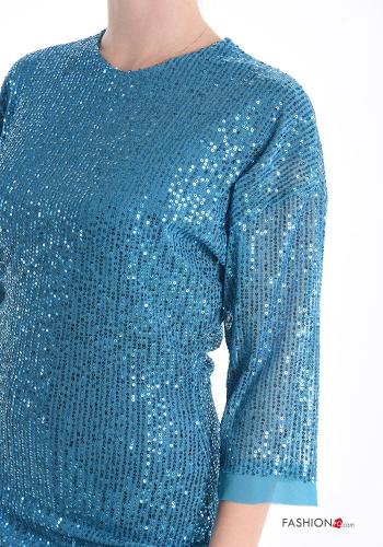 Abito corto con paillettes maniche a tre quarti - ph 4