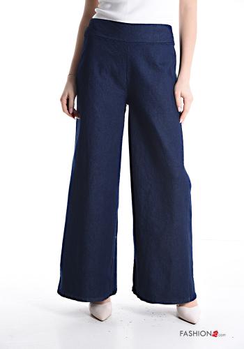 denim wide leg Cotton Trousers with elastic