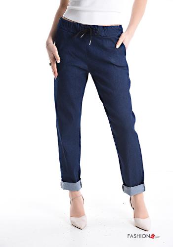 Denim Hose aus Baumwolle mit Taschen mit gummizug mit kordelzug - ph 1