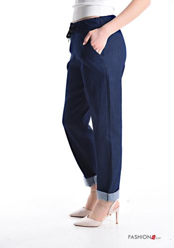 Denim Hose aus Baumwolle mit Taschen mit gummizug mit kordelzug - ph 3