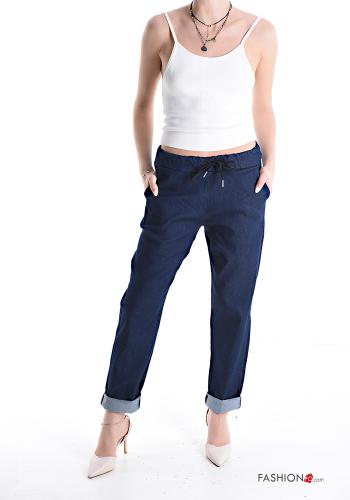 Denim Hose aus Baumwolle mit Taschen mit gummizug mit kordelzug - ph 5