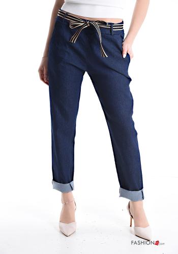 Pantalone in Cotone denim con tasche con cintura in stoffa