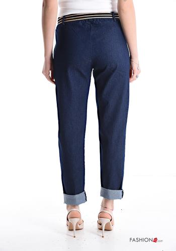 Pantalone in Cotone denim con tasche con cintura in stoffa - ph 2