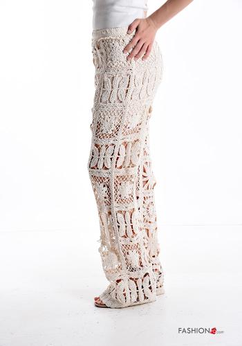 Pantalone in Cotone uncinetto lungo Fantasia ricamata con fodera con elastico - ph 3