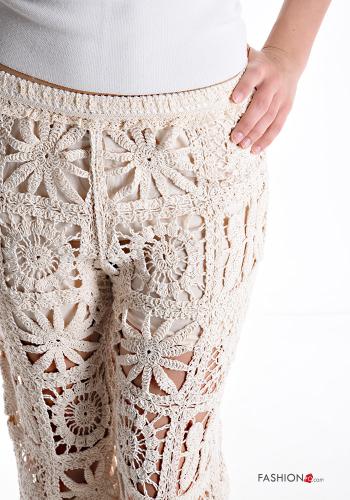 Pantalone in Cotone uncinetto lungo Fantasia ricamata con fodera con elastico - ph 4