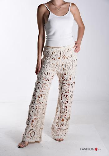 Pantalone in Cotone uncinetto lungo Fantasia ricamata con fodera con elastico - ph 5