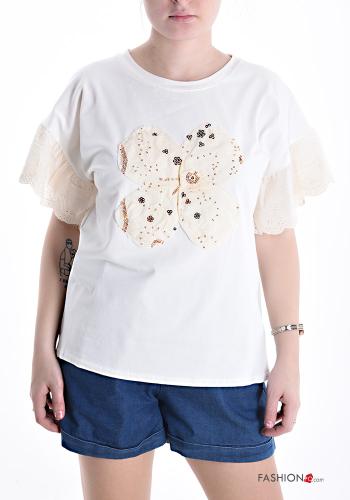 T-shirt de Algodón con lentejuelas bordado inglés