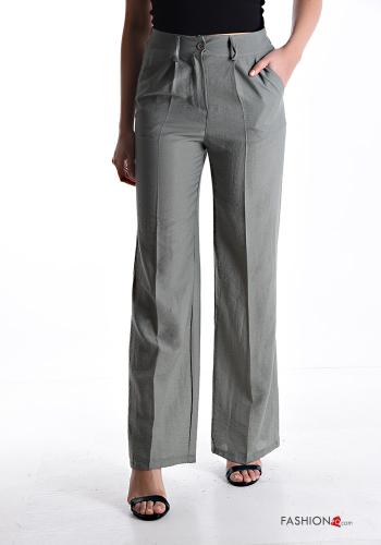 long Linen Trousers with buttons with pockets