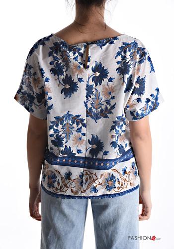 Floral short sleeve crew neck Cotton Blouse - ph 2
