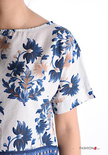 Floral short sleeve crew neck Cotton Blouse - ph 4