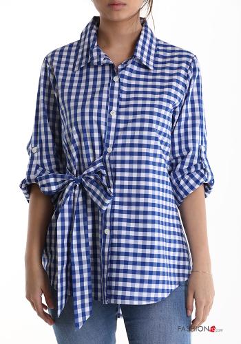 Camisa em Algodão Padrão Vichy com laço manga três quartos - ph 1