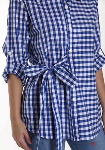 Camisa em Algodão Padrão Vichy com laço manga três quartos - ph 4
