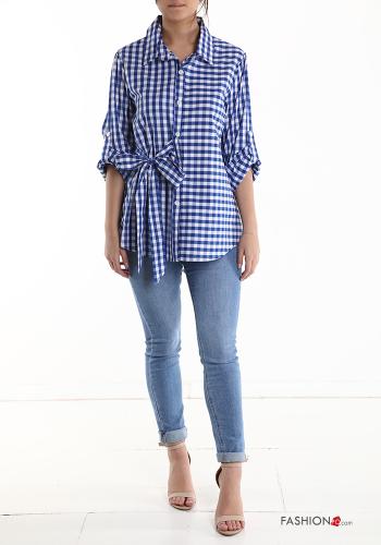 Camisa em Algodão Padrão Vichy com laço manga três quartos - ph 5