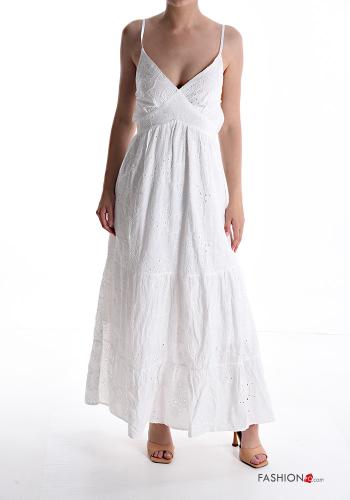 Vestido em Algodão sem mangas longo com folhos bordado inglês - ph 1