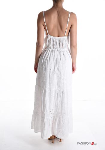 Vestido em Algodão sem mangas longo com folhos bordado inglês - ph 2