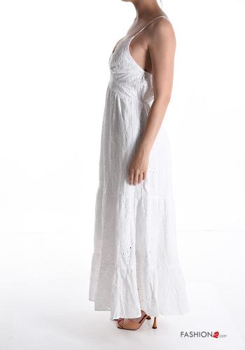 Vestido em Algodão sem mangas longo com folhos bordado inglês - ph 3