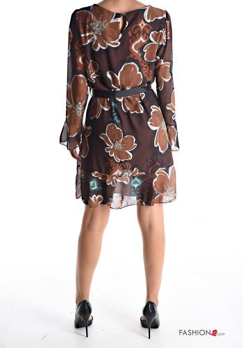 Vestido manga comprida pelo joelho Floral com fita - ph 2