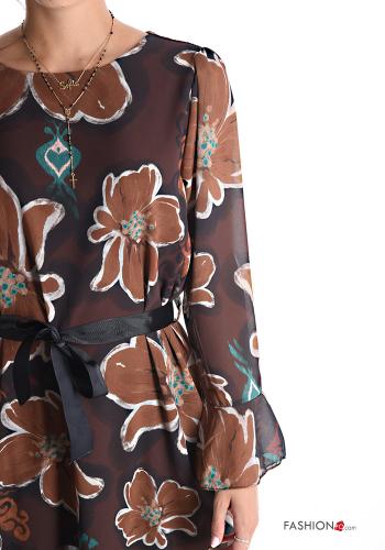 Vestido manga comprida pelo joelho Floral com fita - ph 4