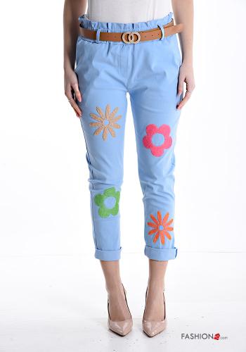 Pantalones Estampado Floral con bolsillos con cinturón con elástico