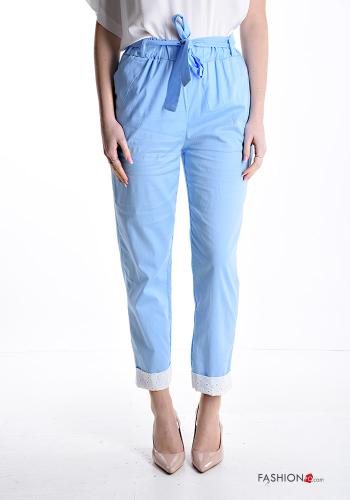 Cotton Trousers with elastic with sash with pockets