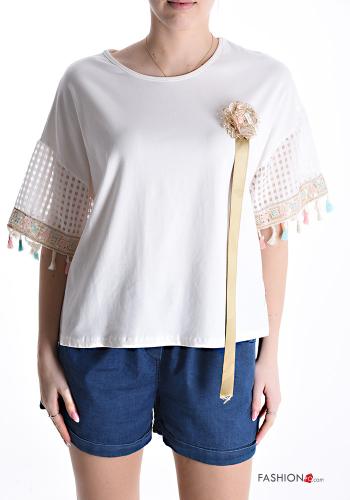 Cotton T-shirt with fringe